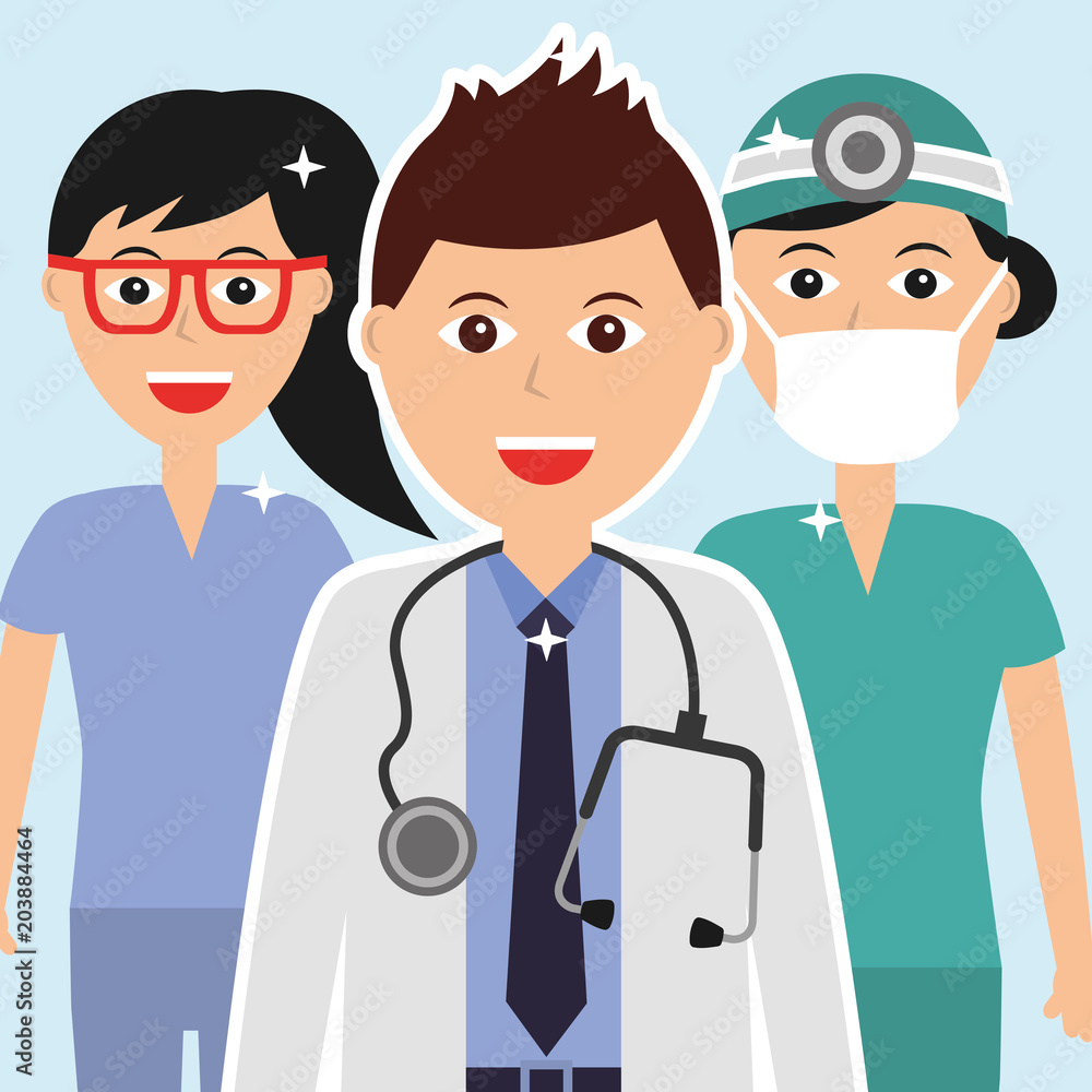 Fototapeta premium doctor with stethoscope nurse team hospital vector illustration