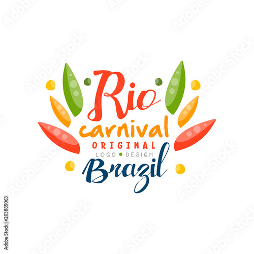 Rio Carnival original logo design, Brazil fest.ive party banner vector Illustration on a white background