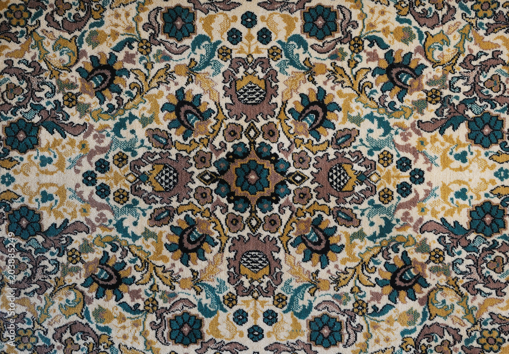 Old carpet with pattern. top view.