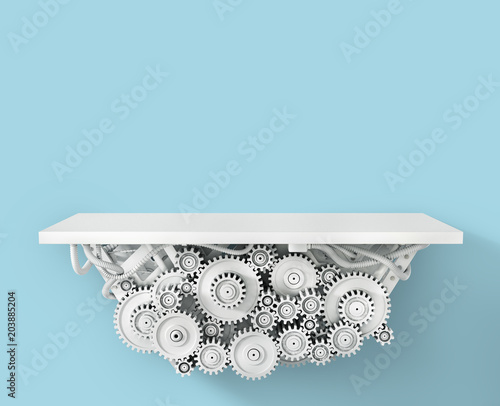 Platform with gears on pastel colors. 3d illustration photo