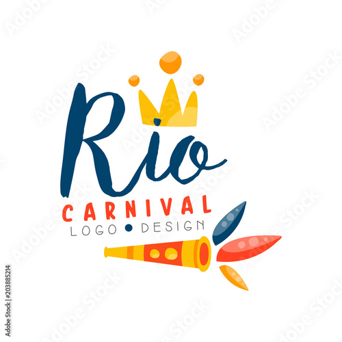 Rio Carnival logo design, bright fest.ive party banner template vector Illustration on a white background