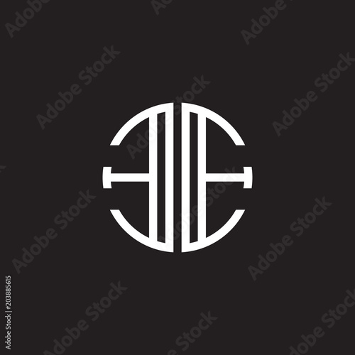 Initial letter EE mirror, minimalist line art monogram circle shape logo, white color on black background