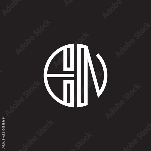 Initial letter EN, minimalist line art monogram circle shape logo, white color on black background