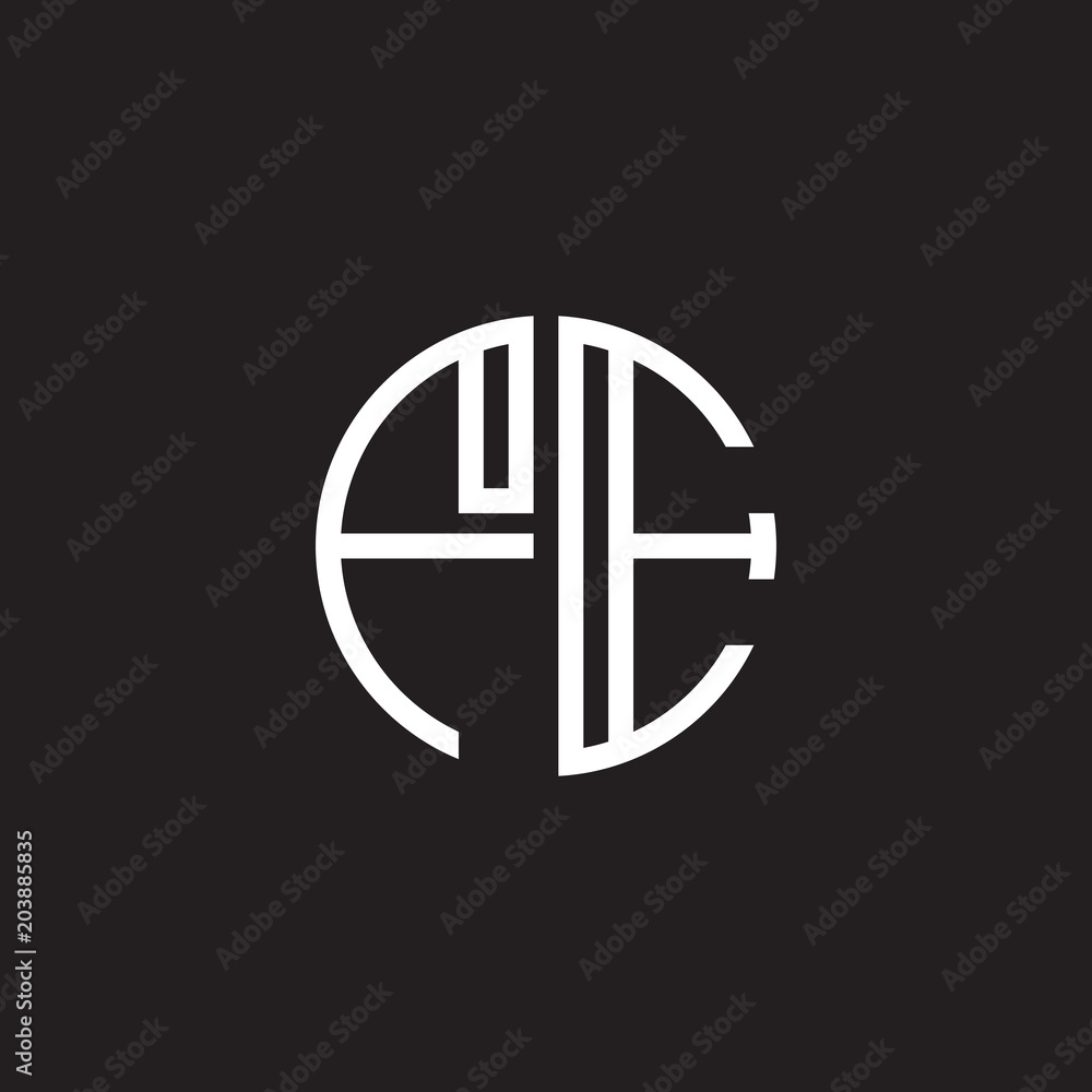Initial letter FE, minimalist line art monogram circle shape logo, white color on black background Initial letter FE, minimalist line art monogram circle shape logo, white color on black background