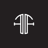 Initial letter FF mirror, minimalist line art monogram circle shape logo, white color on black background
