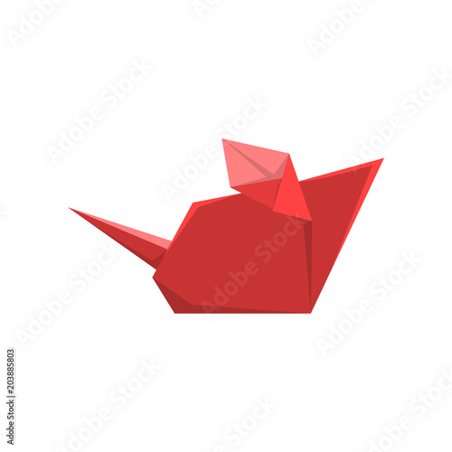 Red paper mouse made in origami technique vector Illustration on a white background