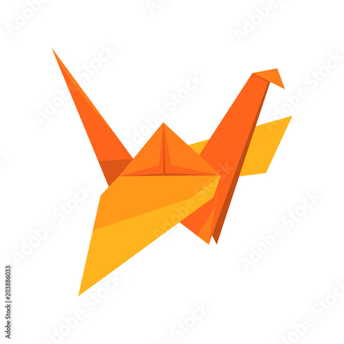 Orange crane bird made of paper in origami technique vector Illustration on a white background