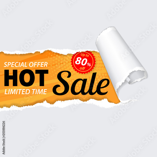 Sale Banner on Torn Hole Paper