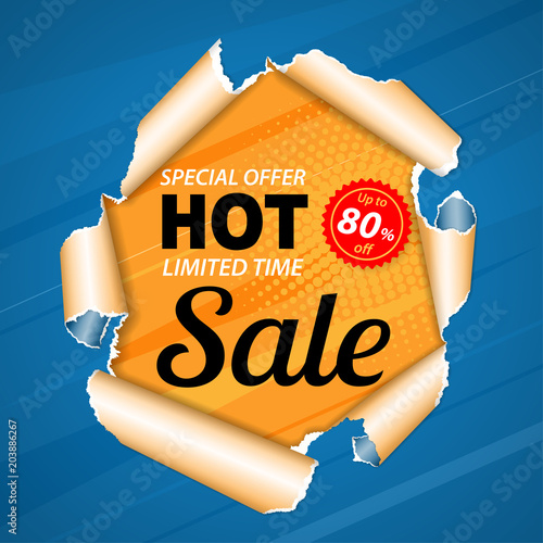 Sale Banner on Torn Hole Paper