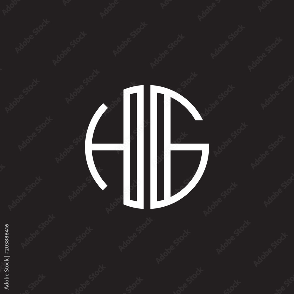 Initial letter HG, minimalist line art monogram circle shape logo, white color on black background Initial letter HG, minimalist line art monogram circle shape logo, white color on black background