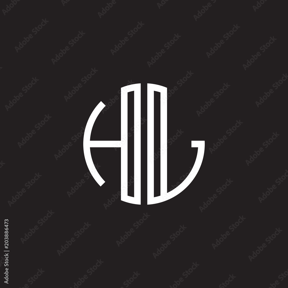 Initial letter HL, minimalist line art monogram circle shape logo, white color on black background Initial letter HL, minimalist line art monogram circle shape logo, white color on black background