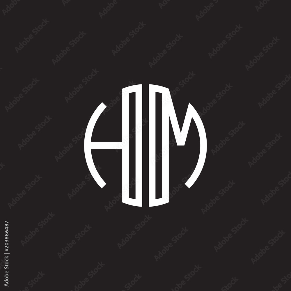 Initial letter HM, minimalist line art monogram circle shape logo, white color on black background Initial letter HM, minimalist line art monogram circle shape logo, white color on black background
