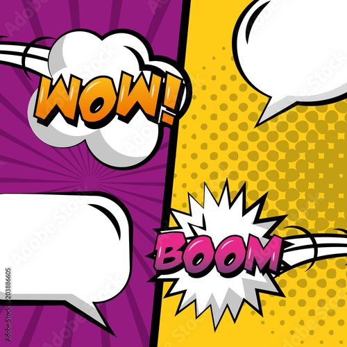 pop art comic empty speech bubble set on colored background vector illustration