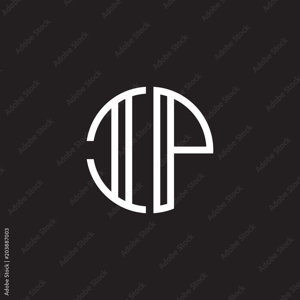 Initial letter IP, minimalist line art monogram circle shape logo, white color on black background Initial letter IP, minimalist line art monogram circle shape logo, white color on black background