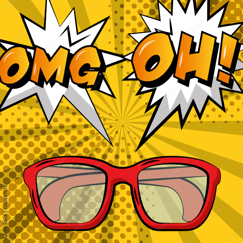 comic retro glasses omg oh explosion pop art background vector illustration