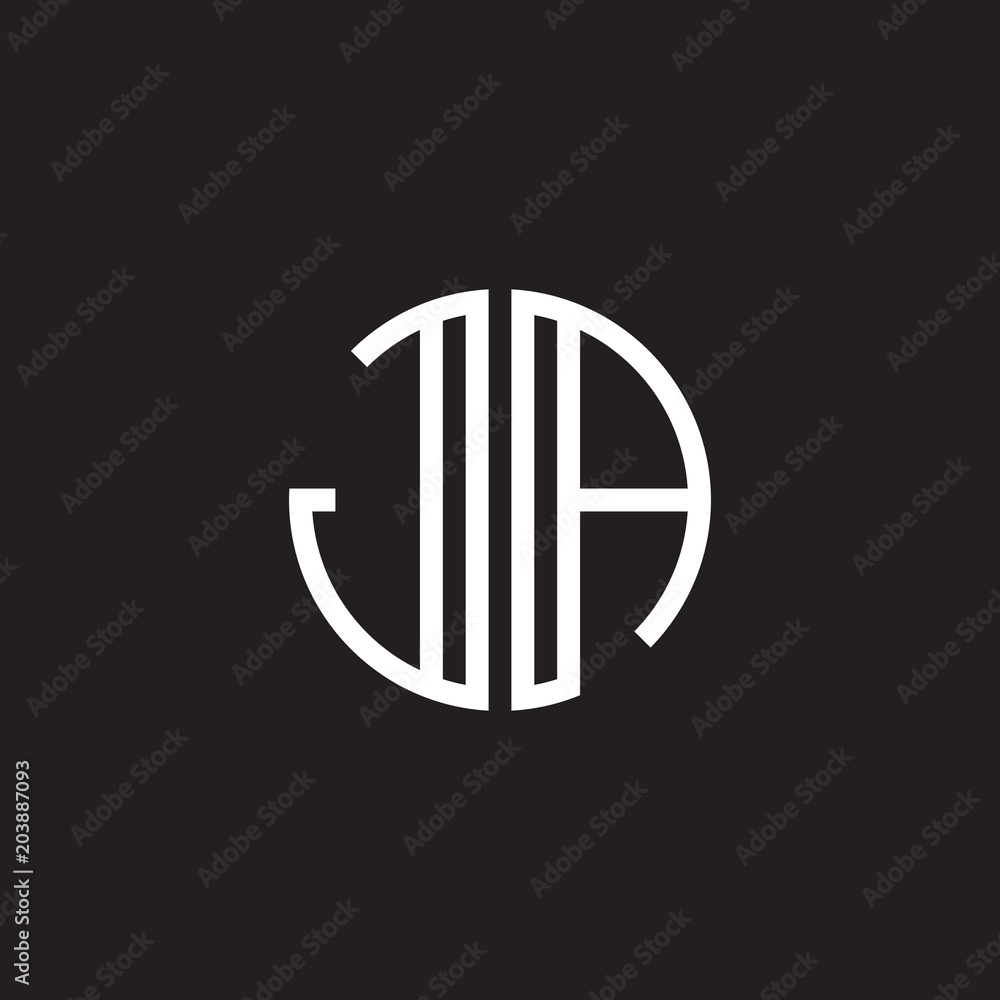 Initial letter JA, minimalist line art monogram circle shape logo, white color on black background Initial letter JA, minimalist line art monogram circle shape logo, white color on black background