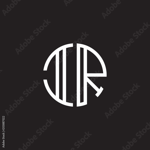 Initial letter IR, minimalist line art monogram circle shape logo, white color on black background