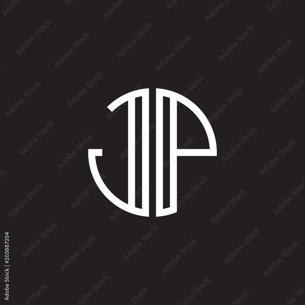 Initial letter JP, minimalist line art monogram circle shape logo, white color on black background Initial letter JP, minimalist line art monogram circle shape logo, white color on black background