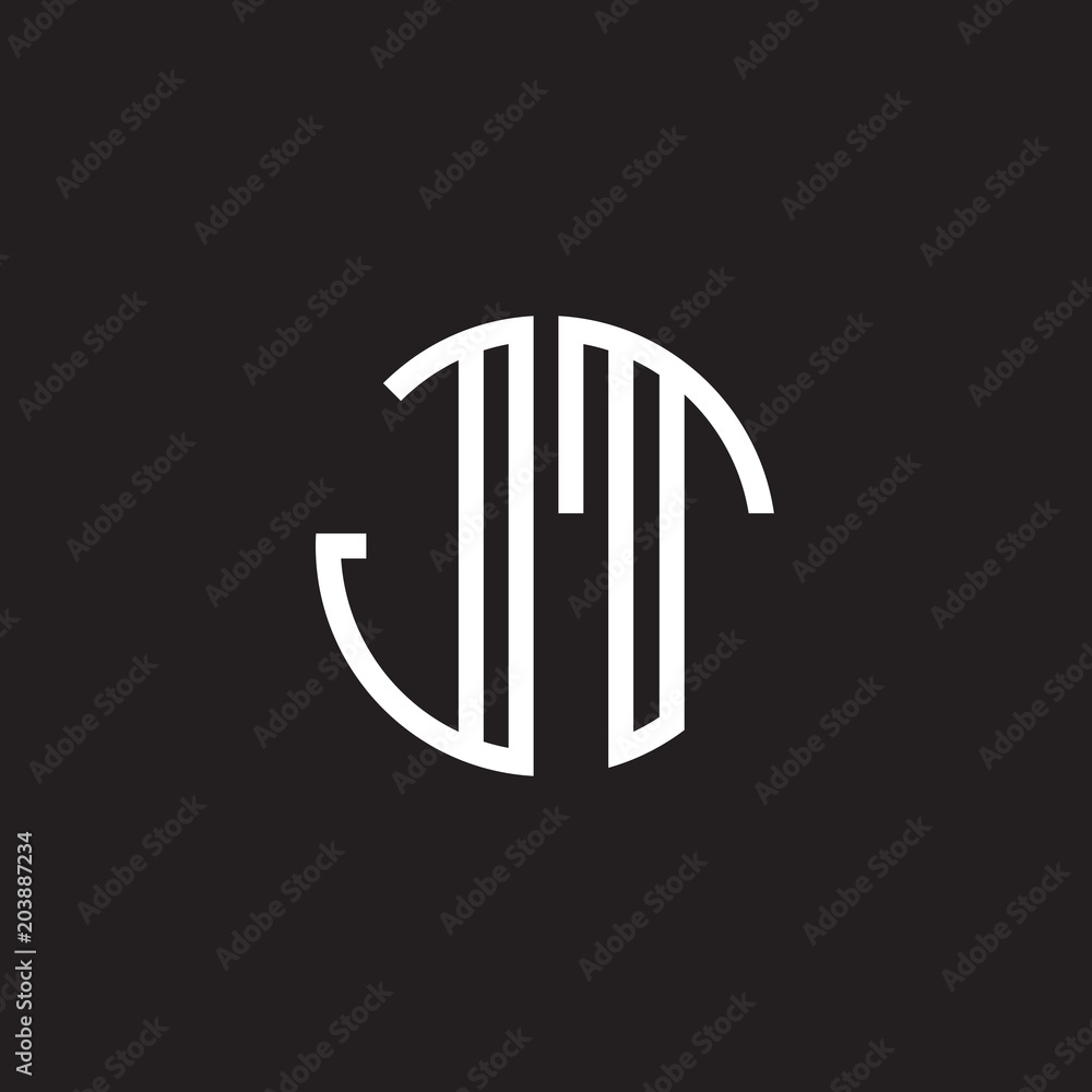 Initial letter JT, minimalist line art monogram circle shape logo, white color on black background Initial letter JT, minimalist line art monogram circle shape logo, white color on black background