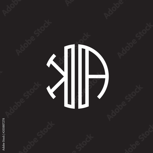 Initial letter KA  minimalist line art monogram circle shape logo  white color on black background