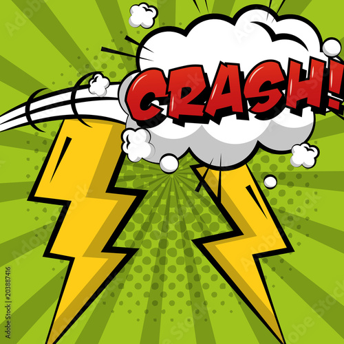 pop art comic crash speech bubble rays sunburst background vector illustration