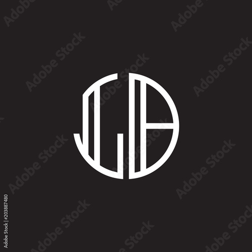Initial letter LB, minimalist line art monogram circle shape logo, white color on black background © ariefpro