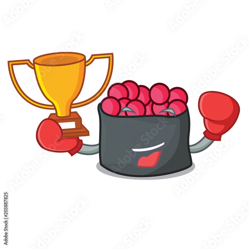 Boxing winner ikura mascot cartoon style