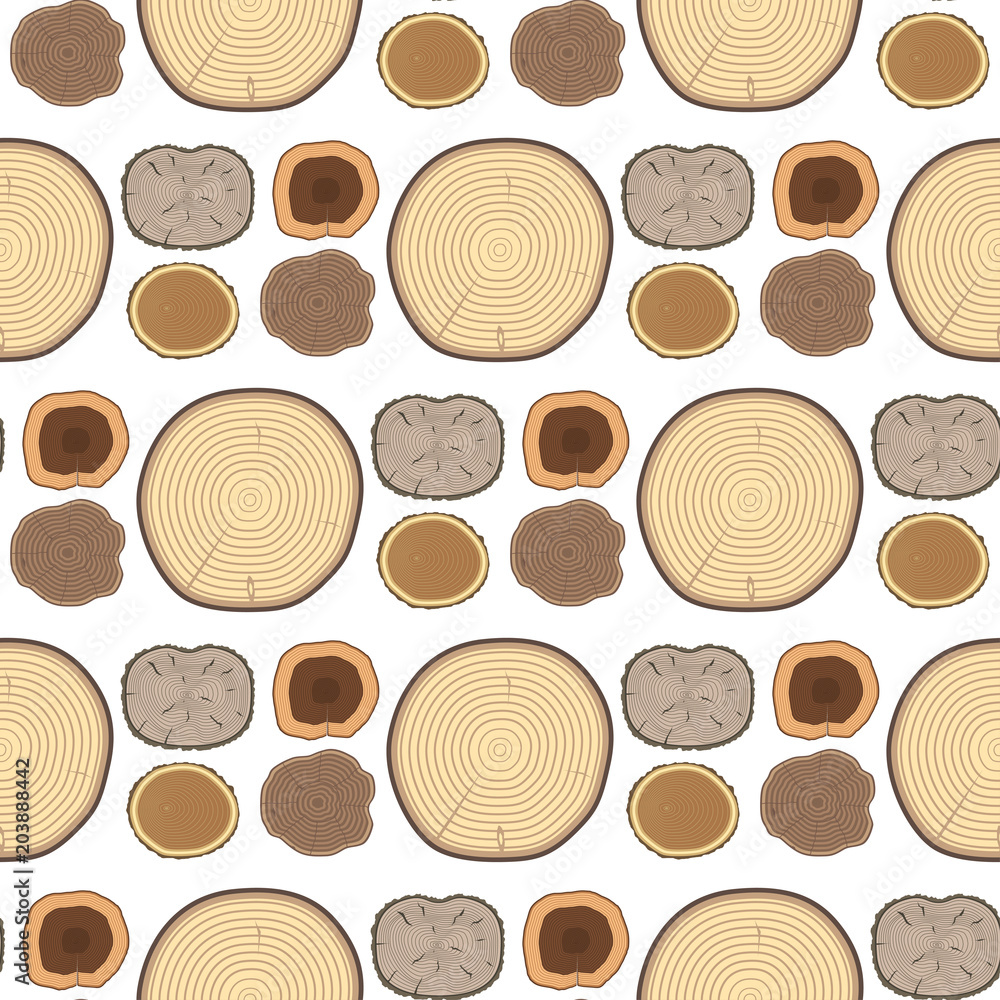 Tree wood trunk slice texture circle cut wooden raw material vector detail plant years history textured rough forest tree top seamless pattern background. Tree wood trunk slice texture circle cut wooden raw material vector detail plant years history textured rough forest tree top seamless pattern background.