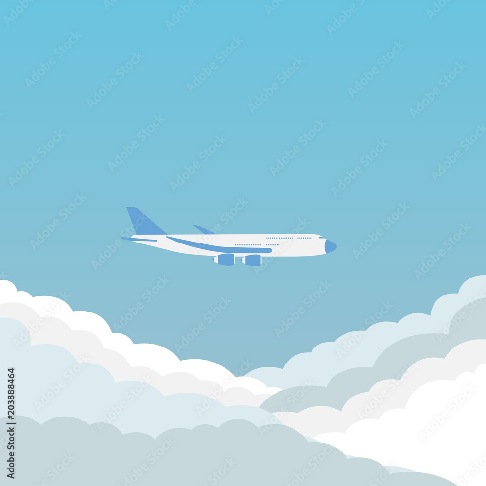 Airplane and Cloud in the Sky Vector