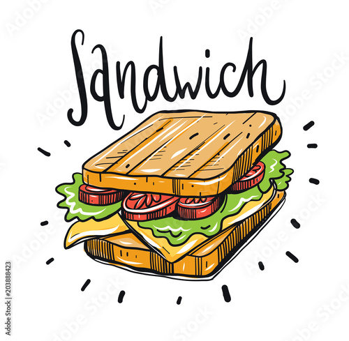 Ham and vegetable sandwich vector illustration.