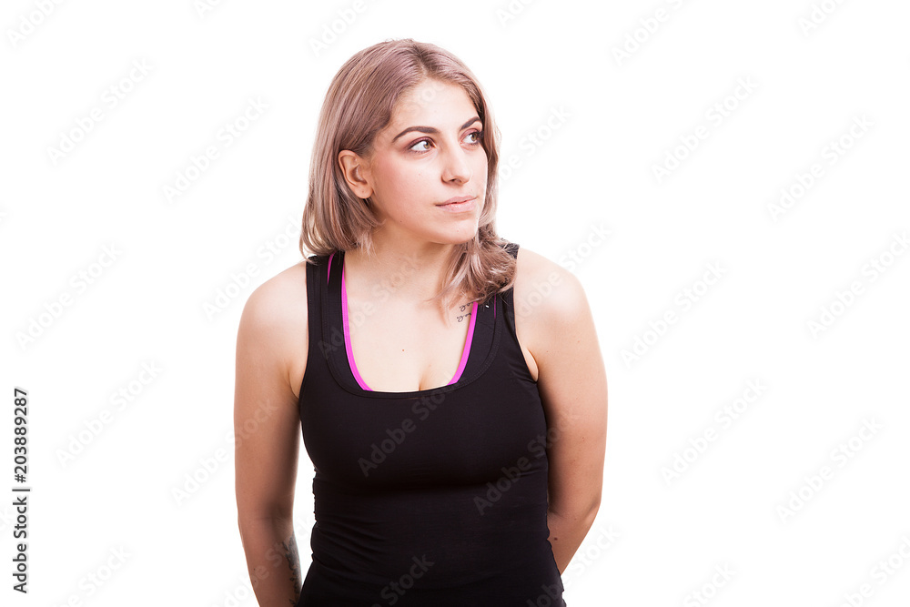 Cute woman in sport clothes isolated over white background in studio photo Cute woman in sport clothes isolated over white background in studio photo