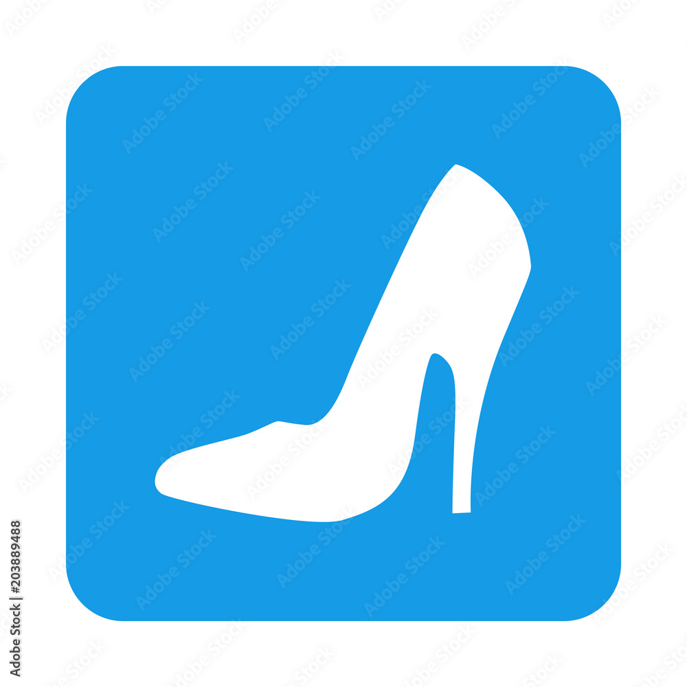 Icono plano zapato de tacon alto en cuadrado azul Icono plano zapato de tacon alto en cuadrado azul