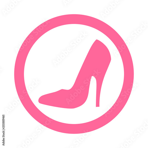 Icono plano zapato de tacon alto en circulo rosa