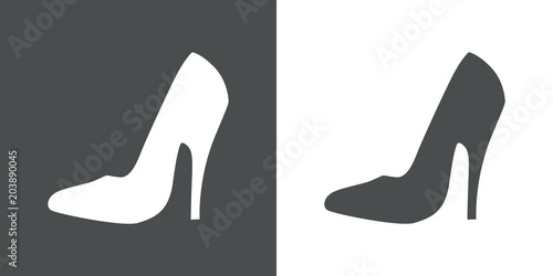 Icono plano zapato de tacon alto en gris y blanco