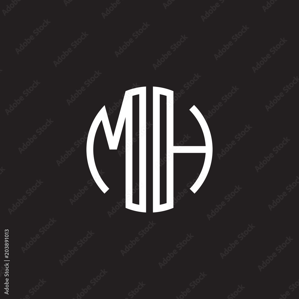 Initial letter MH, minimalist line art monogram circle shape logo, white color on black background Initial letter MH, minimalist line art monogram circle shape logo, white color on black background