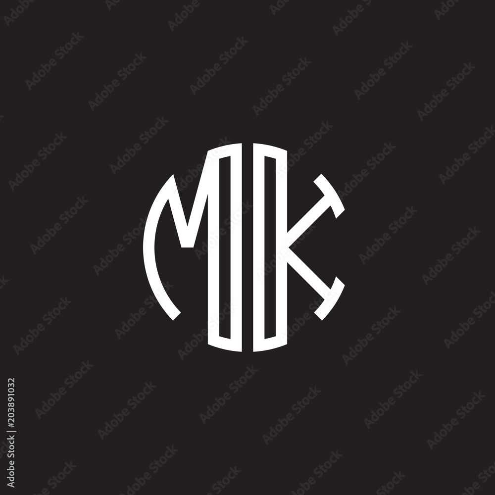 Initial letter MK, minimalist line art monogram circle shape logo, white color on black background Initial letter MK, minimalist line art monogram circle shape logo, white color on black background