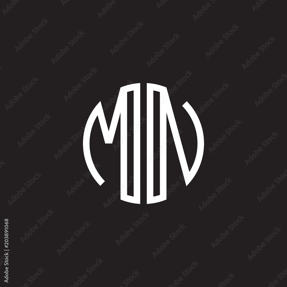 Initial letter MN, minimalist line art monogram circle shape logo, white color on black background Initial letter MN, minimalist line art monogram circle shape logo, white color on black background