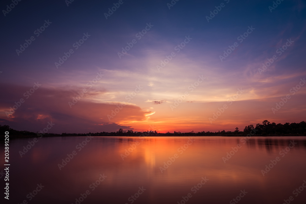 Sunset at the lake landscape