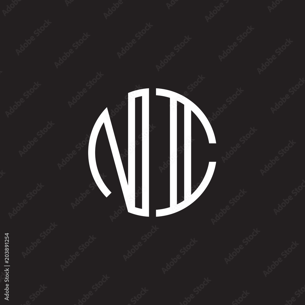 Initial letter NI, minimalist line art monogram circle shape logo, white color on black background Initial letter NI, minimalist line art monogram circle shape logo, white color on black background