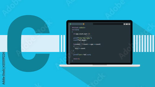 c sharp programming language with laptop and code script on screen