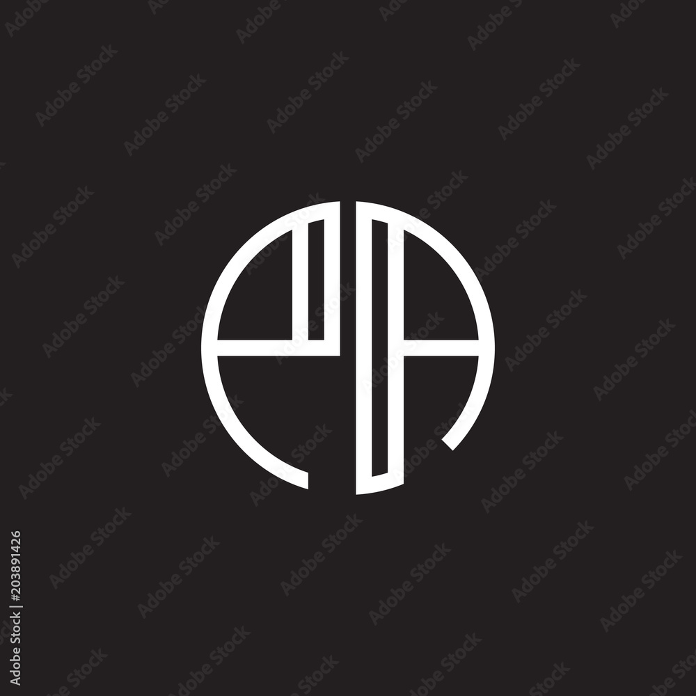 Initial letter PA, minimalist line art monogram circle shape logo, white color on black background Initial letter PA, minimalist line art monogram circle shape logo, white color on black background