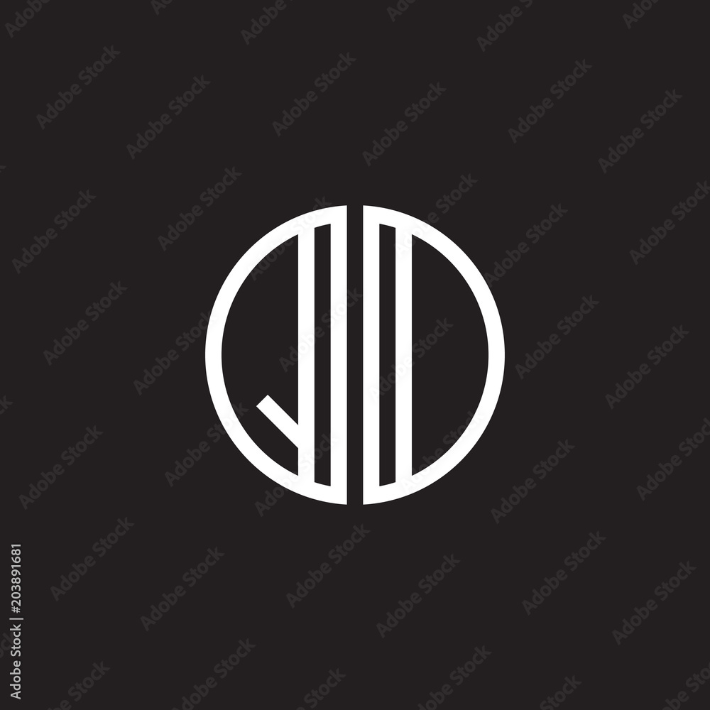 Initial letter QD, QO, minimalist line art monogram circle shape logo, white color on black background Initial letter QD, QO, minimalist line art monogram circle shape logo, white color on black background