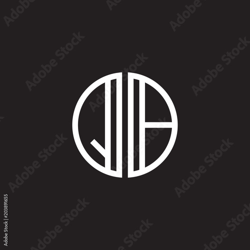 Initial letter QB, minimalist line art monogram circle shape logo, white color on black background