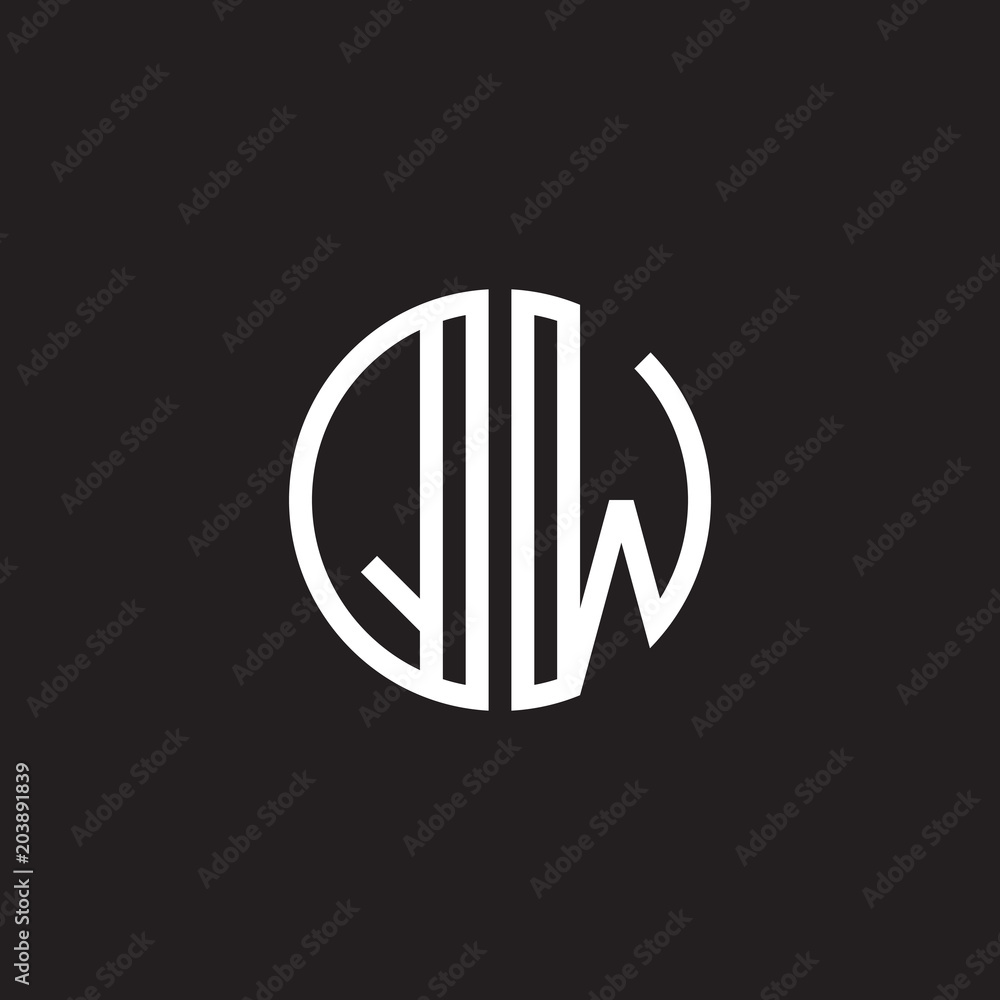 Initial letter QW, minimalist line art monogram circle shape logo, white color on black background Initial letter QW, minimalist line art monogram circle shape logo, white color on black background