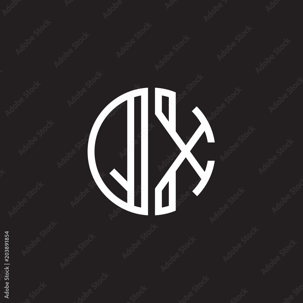 Initial letter QX, minimalist line art monogram circle shape logo, white color on black background Initial letter QX, minimalist line art monogram circle shape logo, white color on black background