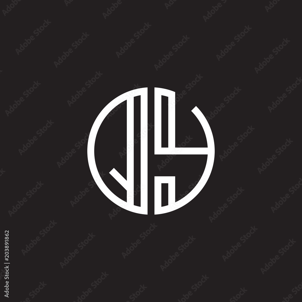 Initial letter QY, minimalist line art monogram circle shape logo, white color on black background Initial letter QY, minimalist line art monogram circle shape logo, white color on black background