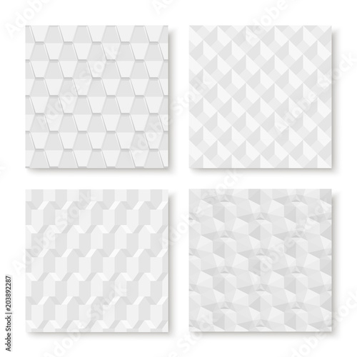 Collection of white seamless geometric textures - vector decorative backgrounds