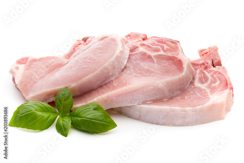 Fresh raw beef steak isolated on white background, top view.