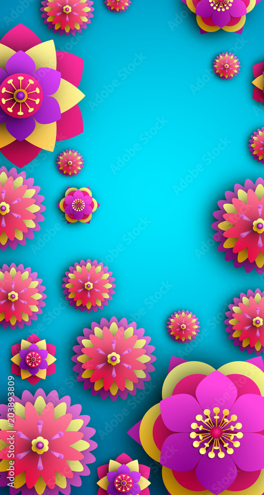 Blue background with bright flowers. Blue background with bright flowers.