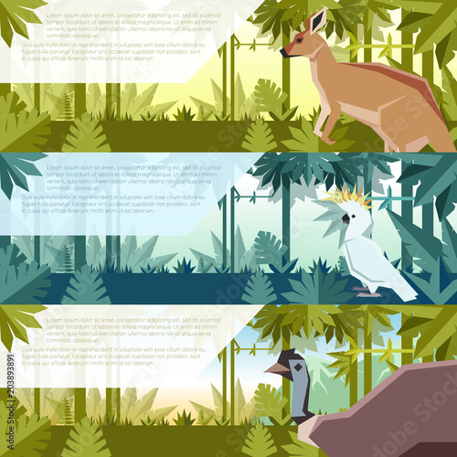 Set of flat banners with australian animals